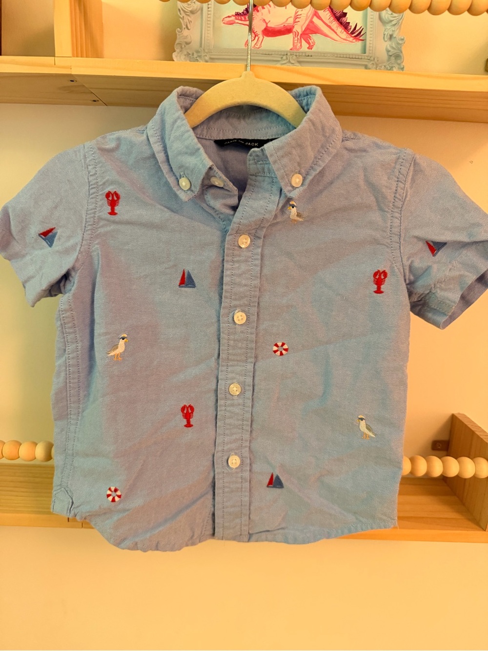 Janie and Jack Light Blue Embroidered Short-Sleeve Button-Down Shirt
